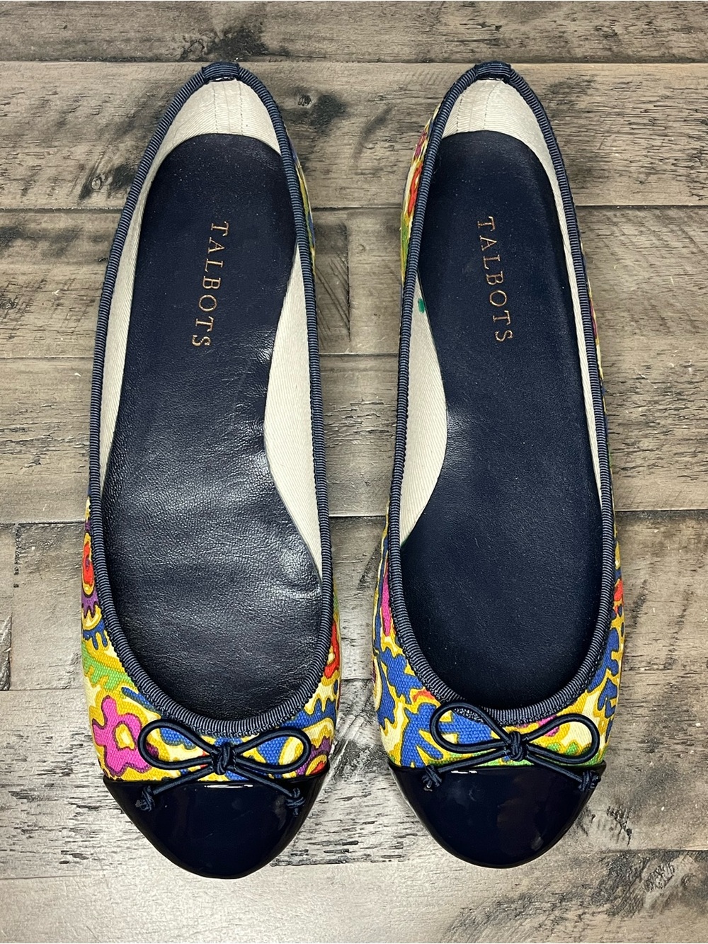 Talbots Multicolor Floral Ballet Flats with Navy Patent Cap